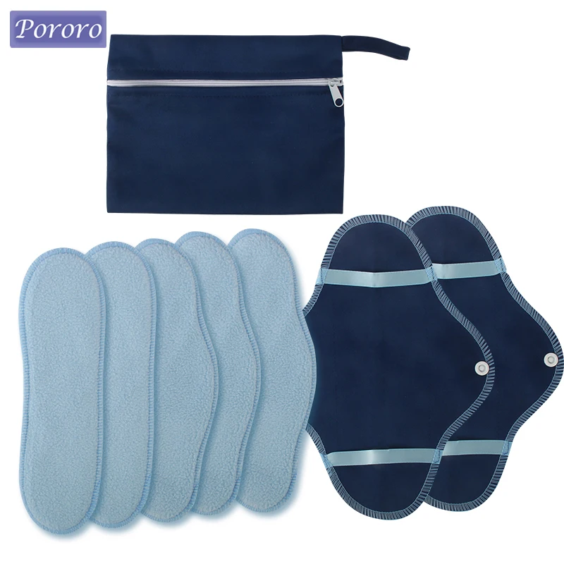Reusable Menstrual Pads Heavy Flow Fleece Washable Sanitary Pads Lady Care Washable Gaskets with Storage Bag for Period