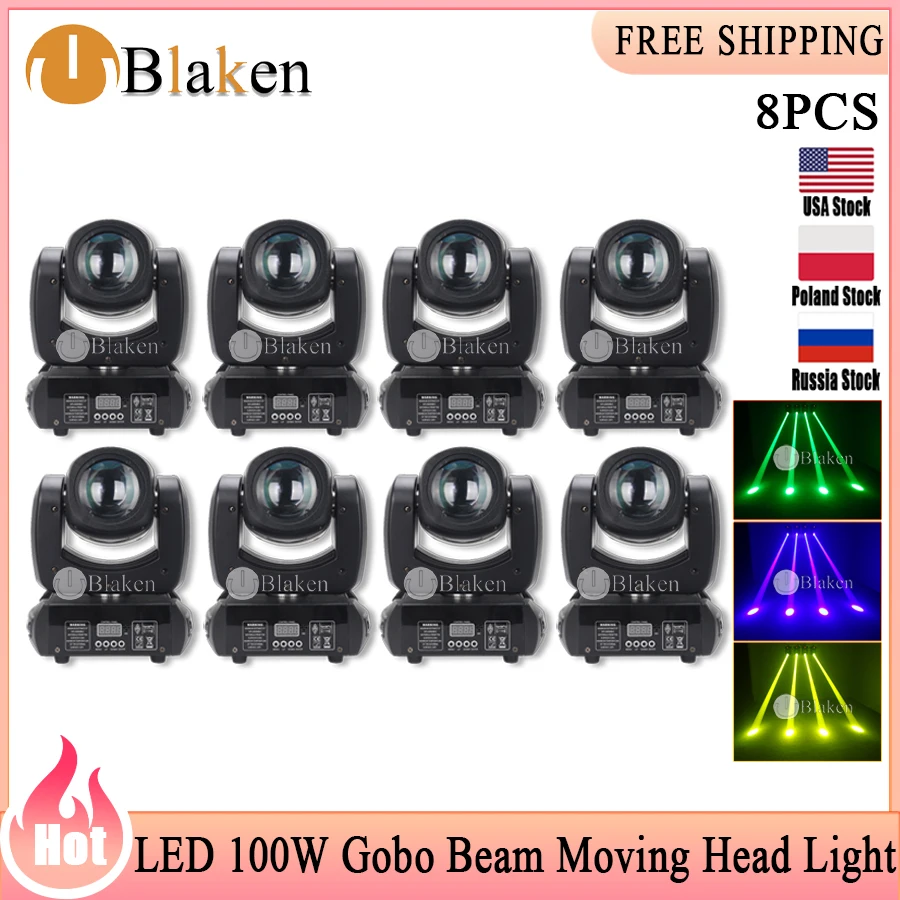 

No Tax 8Pcs LED 100W Beam Gobo Moving Head Stage Light Effect 18 Prism DMX512 For Club KTV Disco DJ Party Lighting Pattern Holid