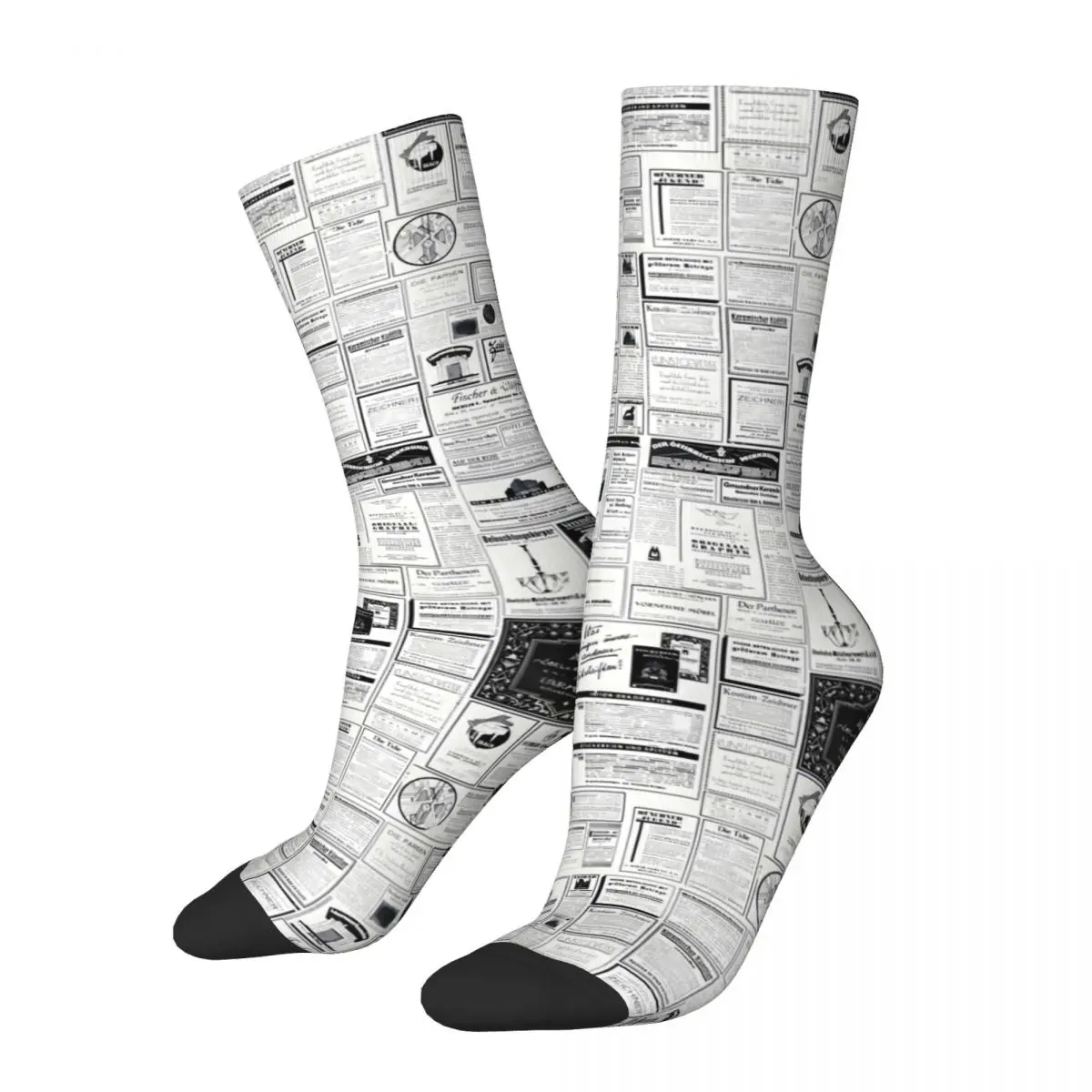 

Носки с принтом газет, винтажные рекламные рандомные женские мужские средние мягкие носки для скейтборда, весенние противоскользящие носки