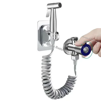 휴대용 비데 분무기 세트, 스테인레스 스틸 스프레이건 샤워, 변기 비데 수도꼭지 분무기, 304 스테인레스 스틸 앵글 밸브