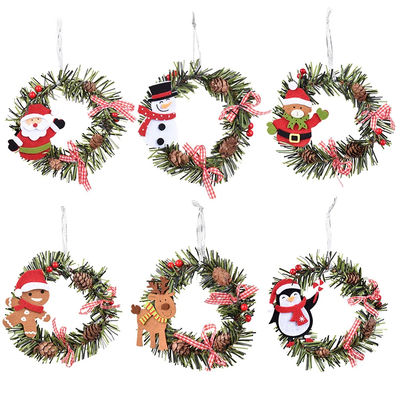

Christmas Wreath Hanging Ornament Snowman Elk Christmas Tree Artificial Pine Needle Decor Garland For Home Decor 2024 New Year