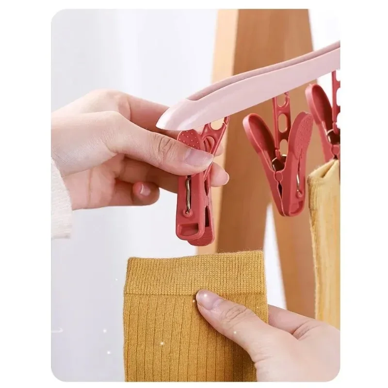 1PC Multifunctional Windproof Drying Rack with 8 Clips for Clothes Underwear Socks Candy-Colored Plastic Clothes Hanger