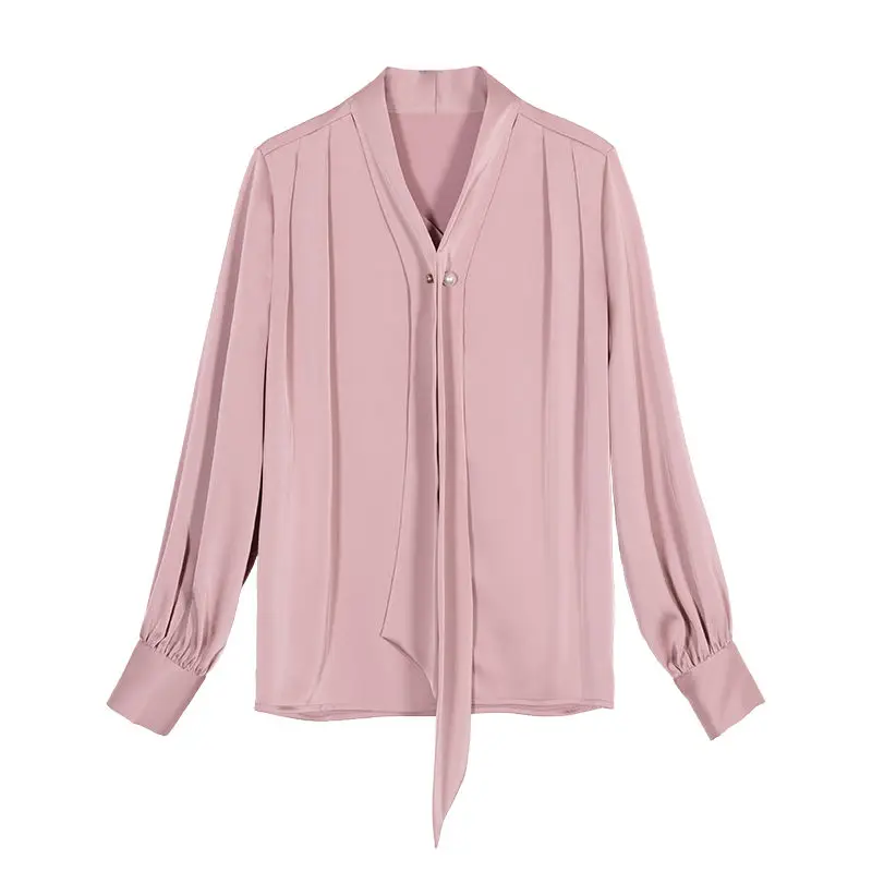 Spring Autumn Fashion Harajuku Solid Shirt Women All Match Loose Pullover Casual Female Clothes Long Sleeve Scarf Collar Tops