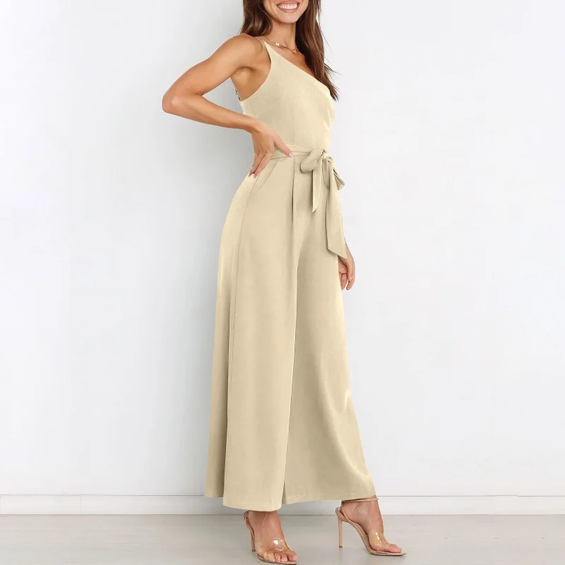2023 Summer New European and American Fashion Trend Sleeveless Drawstring Casual Loose Temperament Versatile Mid Waist Jumpsuit