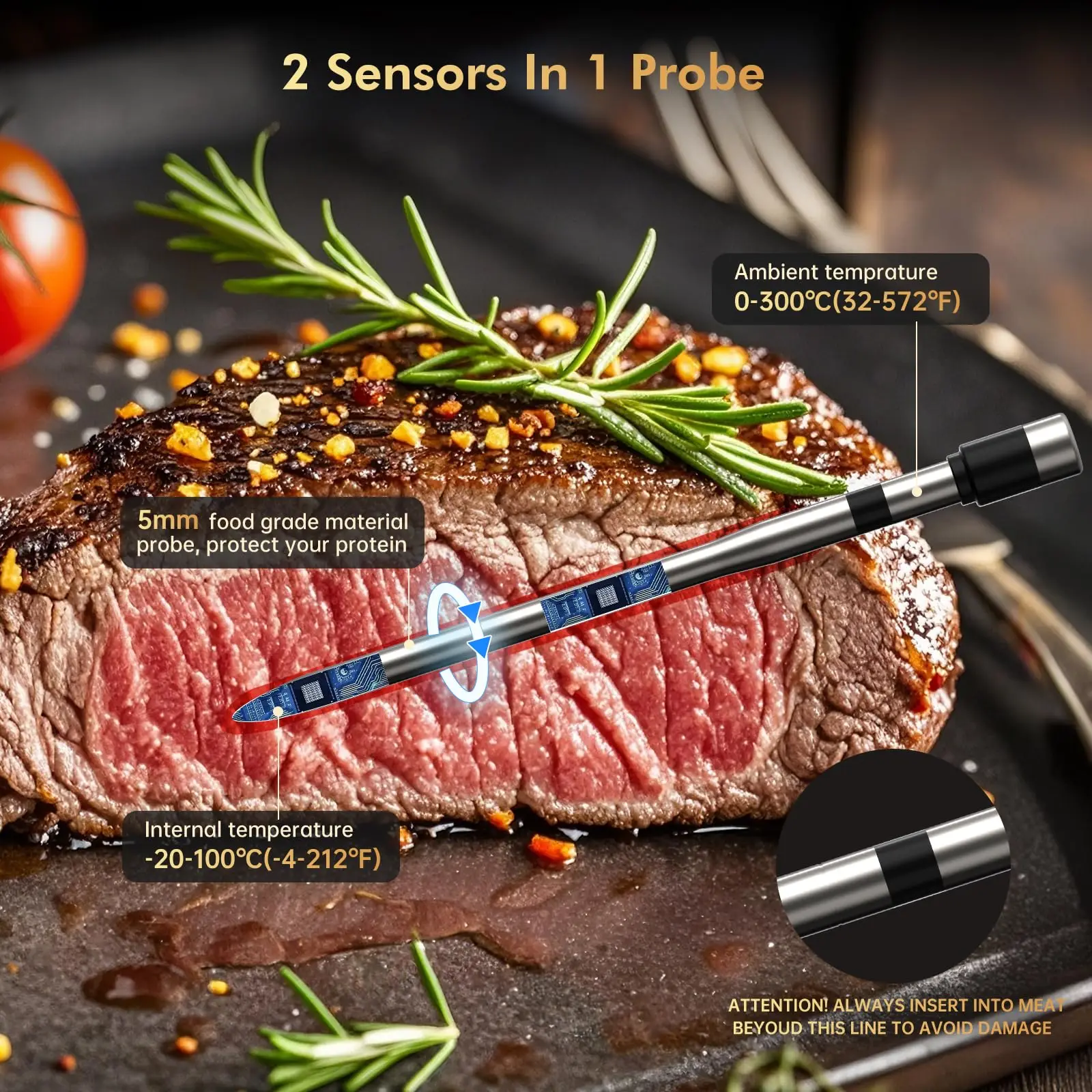 Meat Thermometer Wireless Probe Bluetooth Digital Food Thermometer Support Mobile APP With LCD Screen for Oven Smoker BBQ Grill 3