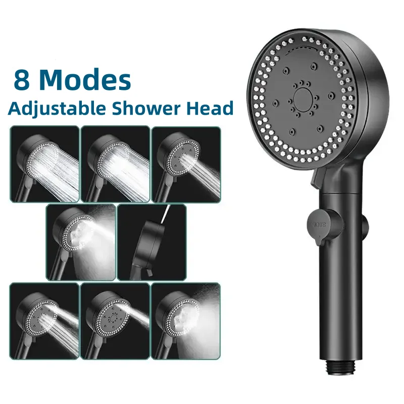 Shower Head 8 Modes High-Pressure Large Water Output Bathroom Handheld Accessories for shower head