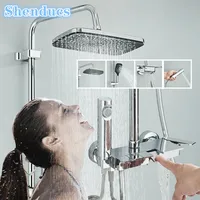 Chrome Piano Bathroom Shower Set Shenducs Hot Cold Bathroom Mixer Faucet Rain Shower Head Hot Cold Piano Bathroom Shower System 1