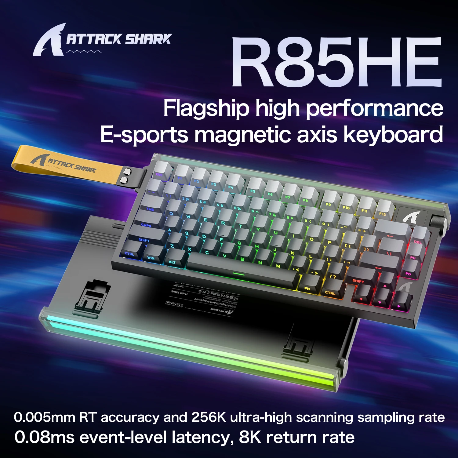 ATTACK SHARK R85HE 마그네틱 축 게이밍 키보드 8000Hz 0.005mm RT 커스텀 RGB 유선 기계식 키보드 PBT 키캡 (게이머용)