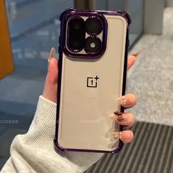 Luxury Plating Shockproof Soft Silicone Transparent Back Cover with Camera Lens Protection - OnePlus 15 (Purple)