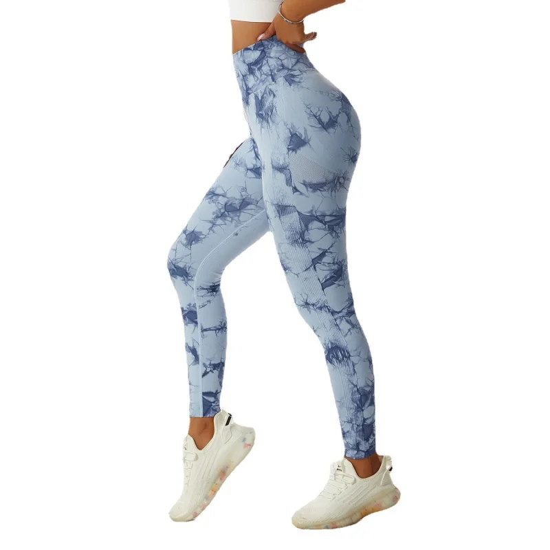 

Tie-Dyed High Waist Yoga Pants Women's Smiling Face Peach Hip Lifting Sports Tights Running Fitness Pants4668