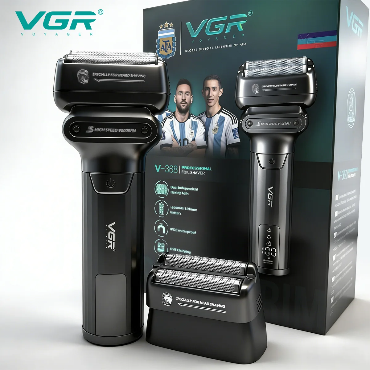 VGR Shaver Electric Beard Trimmer IPX6 Waterproof Razor Portable Shaving Machine Reciprocating LED Lights Shaver for Men V-368