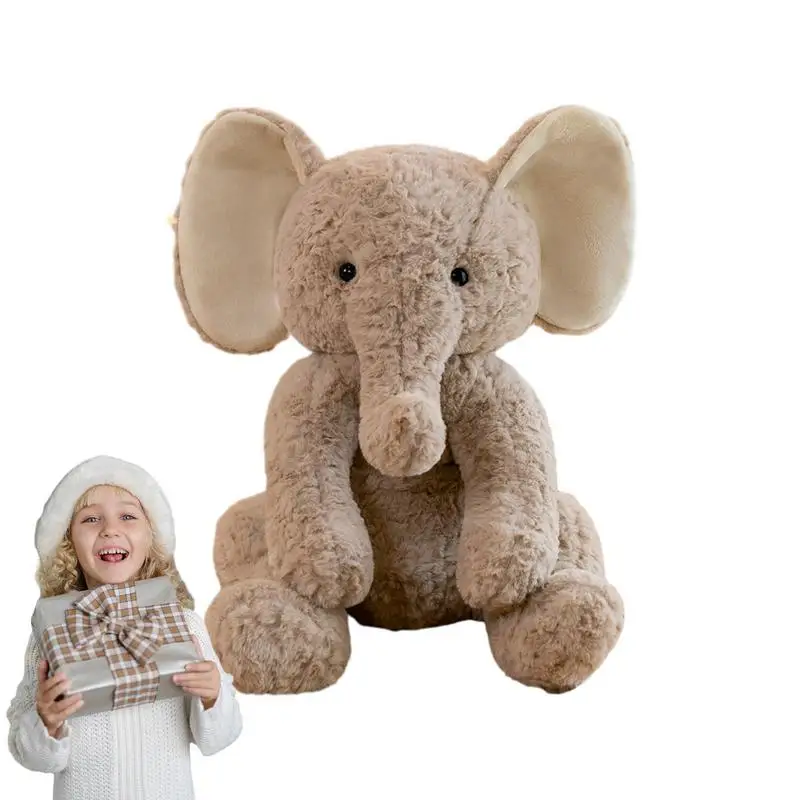 

Elephant Plush Pillow Flexible Sitting Realistic Stuffed Animal Toy Khaki Animal Doll for Hugging Accompany Lovely Elephant