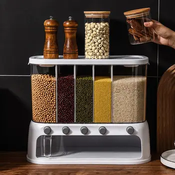 Wall Mounted Kitchen Dry Rice Food Container Separate Storage Box Container for Cereals Grain Dispenser Items Kitchen Gadgets 4
