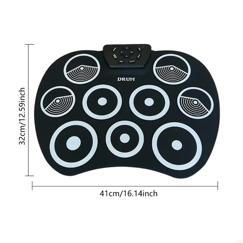 H8WC Electric Drum Set 9 Drums Kids Practice Pad Electronic Drum Set with Built in Speakers, Sticks, Headphone Out
