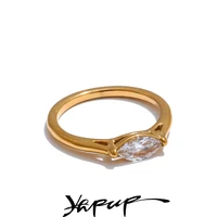 Yhpup 6789# Wholesale Stainless Steel Shiny Cubic Zirconia Casting Ring for Women 18K PVD Plated Hypoallergenic Jewelry Gift