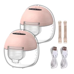Hands-Free Electric Wearable Breast Pump - Silent, Portable, BPA-Free Milk Collector (Pink-2pcs)