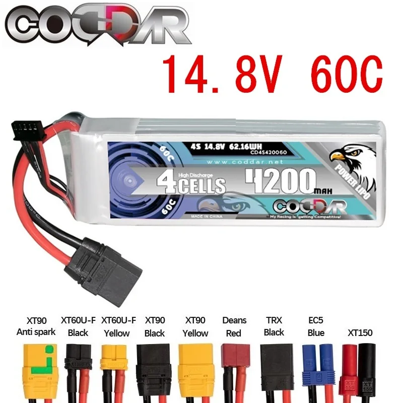 

CODDAR 4200mAh 4S 14.8V Lipo Battery 60C FPV Drone Power For Frame RC Helicopter Plane Accessories 14.8V Rechargeable Battery