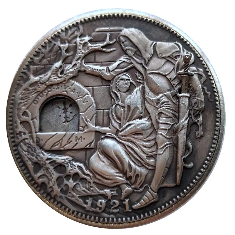 Movable Mechanism Holy Grail Coin USA Hobo Nickel Wandering Removeable Sword Collectible