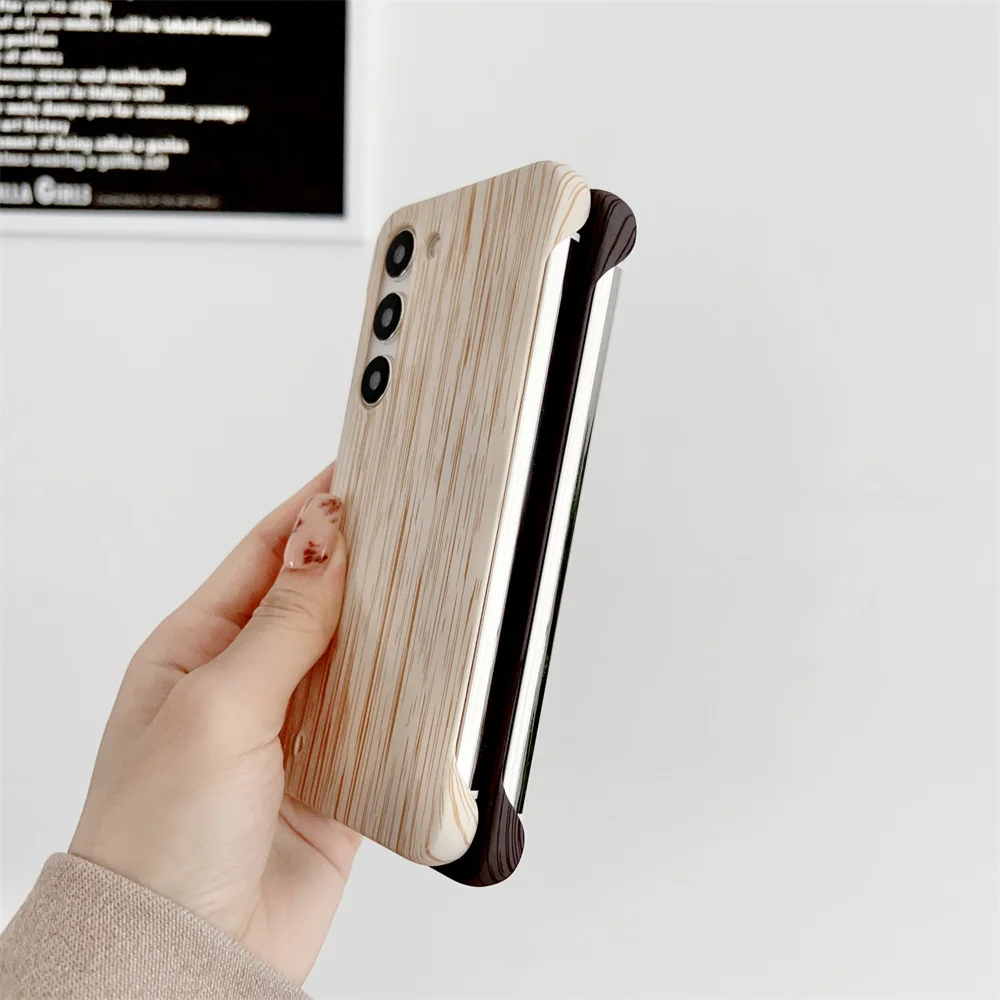 Luxury Frameless Wood Texture Phone Case For Samsung Galaxy S23 S22 Ultra Plus Ultra Thin Shockproof Solid Color Hard PC Cover- S75a16cc96a1a4358b7ebcb8a66ea9cfem