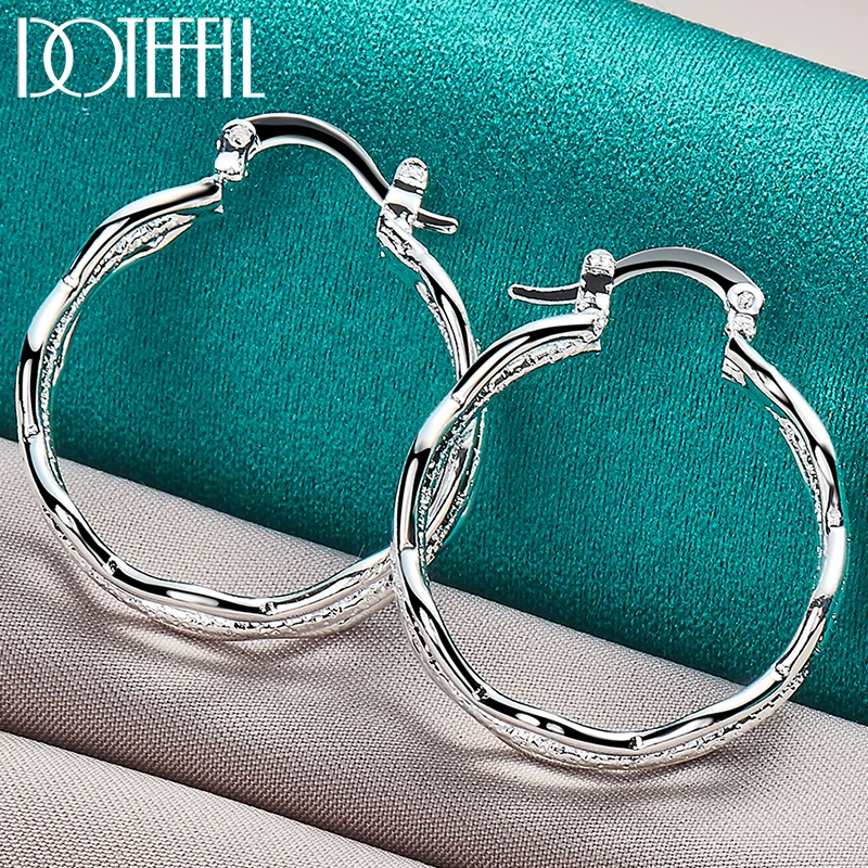 

DOTEFFIL 925 Sterling Silver Rpple Hoop Earring For Charm Women Jewelry Fashion Wedding Engagement Party Gift