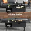 Coffee Table Black, Lift Top Coffee Tables for Living Room, Small Rising Wooden Dining Center Tables with Storage Shelf 4