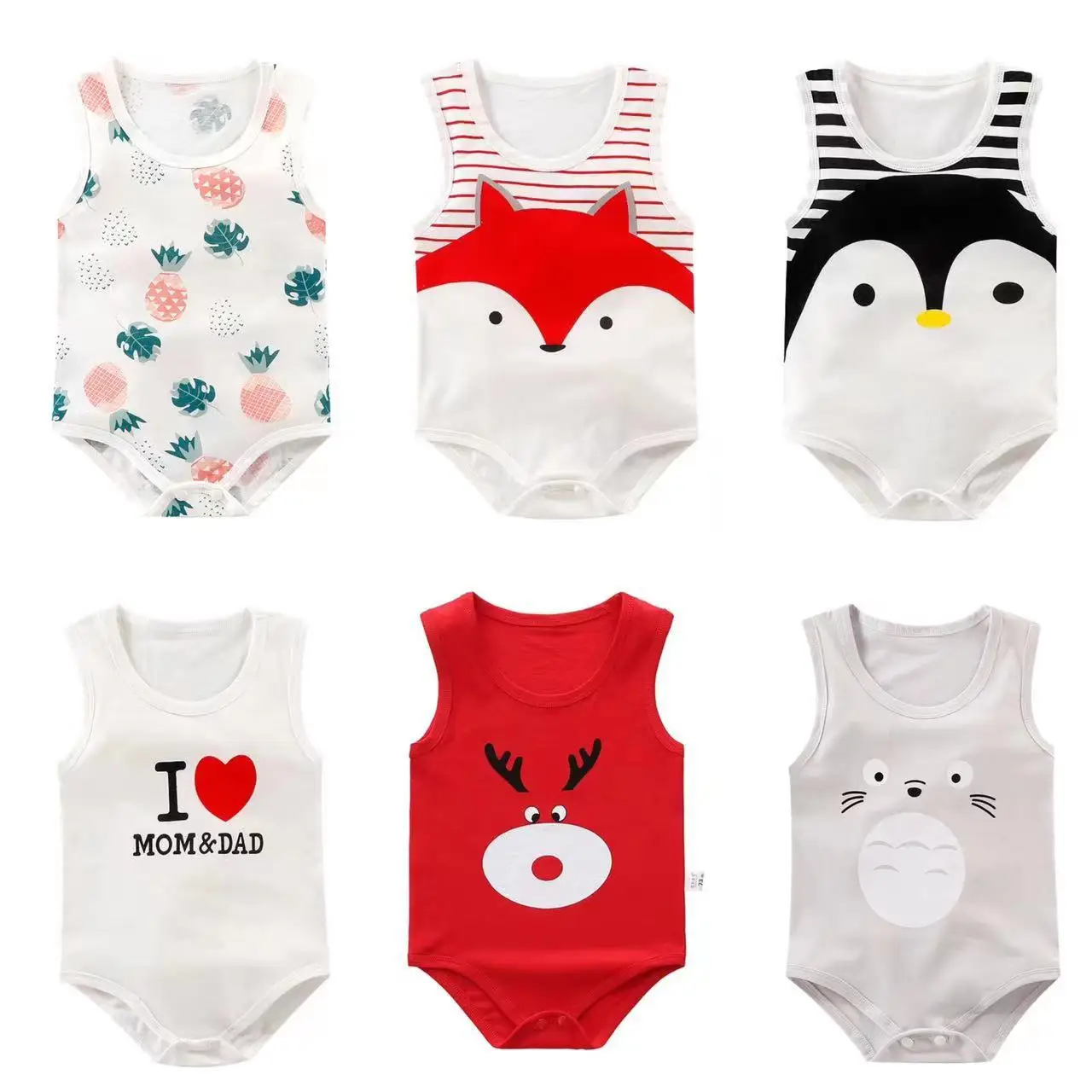 

New Born Bodysuits Unisex Baby Girl Clothes Solid Color Cotton Baby Boy Clothes Set Cartoon Print Summer Bebes