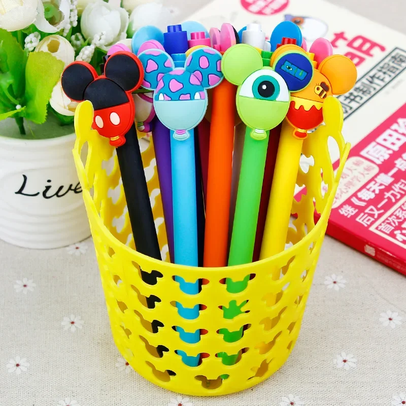 Disney Mickey Minnie Mouse Pen Holder Desktop Mini Storage Bucket Kawaii Candy Color Gel Pen Black Pens Stationery Ins Cartoon pen holder