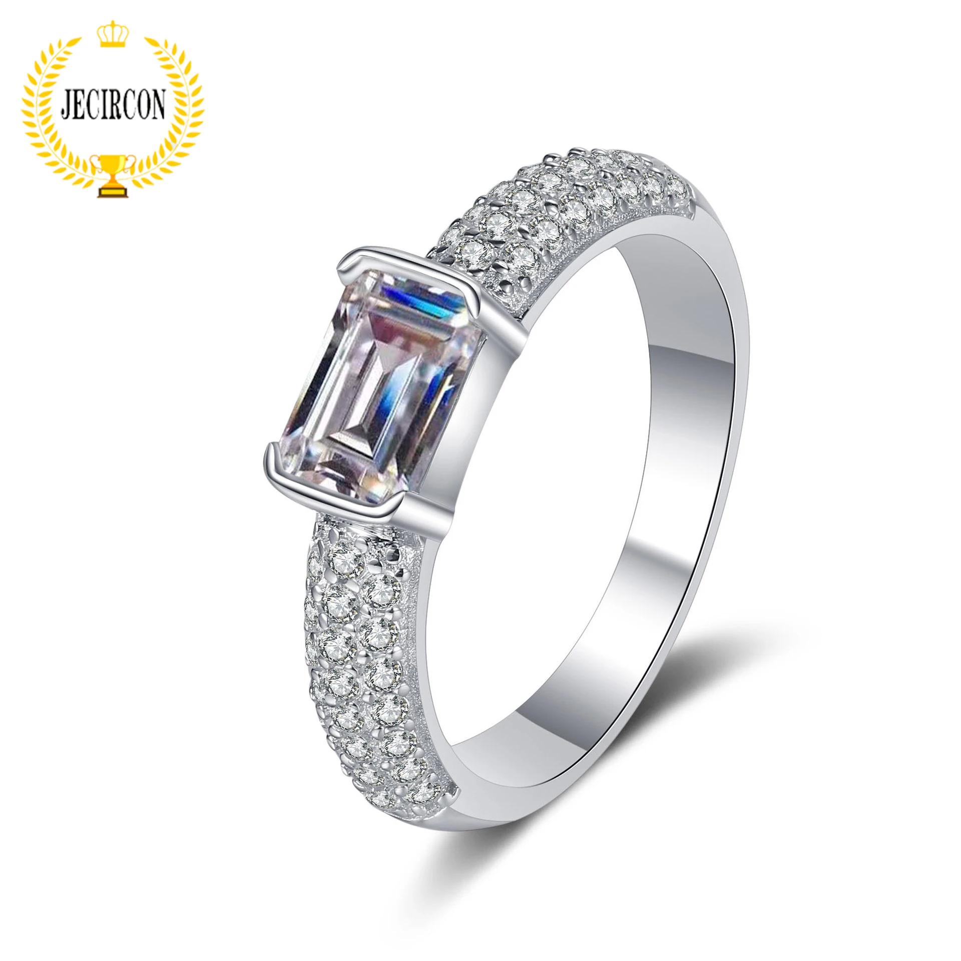 

JECIRCON 1 Carat Radiant/Emerald Cut Rectangular Shaped Moissanite Ring 925 Sterling Silver pt950 Gold Plated Jewelry for Women