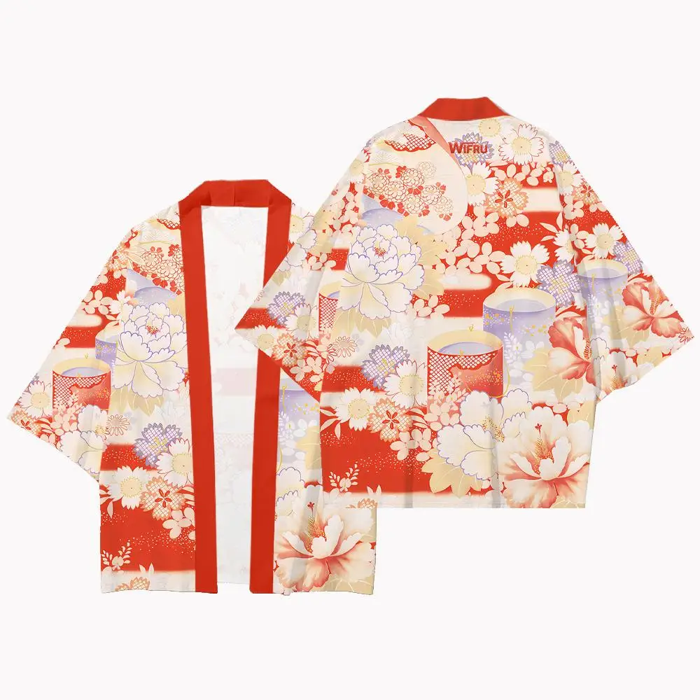 Japanischer Kimono-Cardigan mit Blumenmuster für Damen, Sommer-Street-Style, Harajuku Yukata, WIFRU Haori, lockerer, lässiger Cardigan-Oberteil – Detail 8