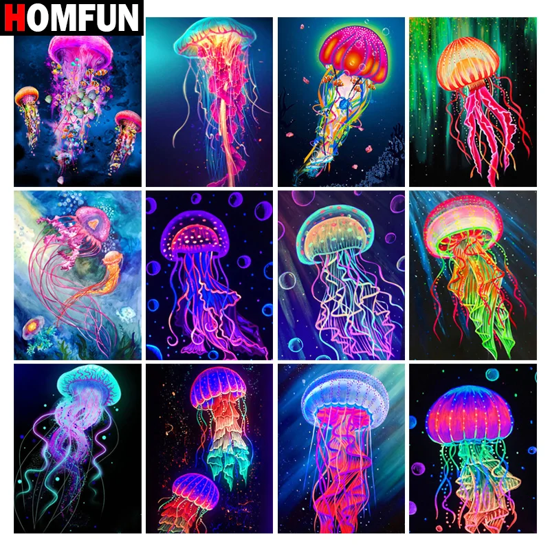 

Алмазная 5D Вышивка HOMFUN, набор для рукоделия «Морская жизнь, Медуза», «сделай сам», вышивка крестиком, украшение для дома, подарок