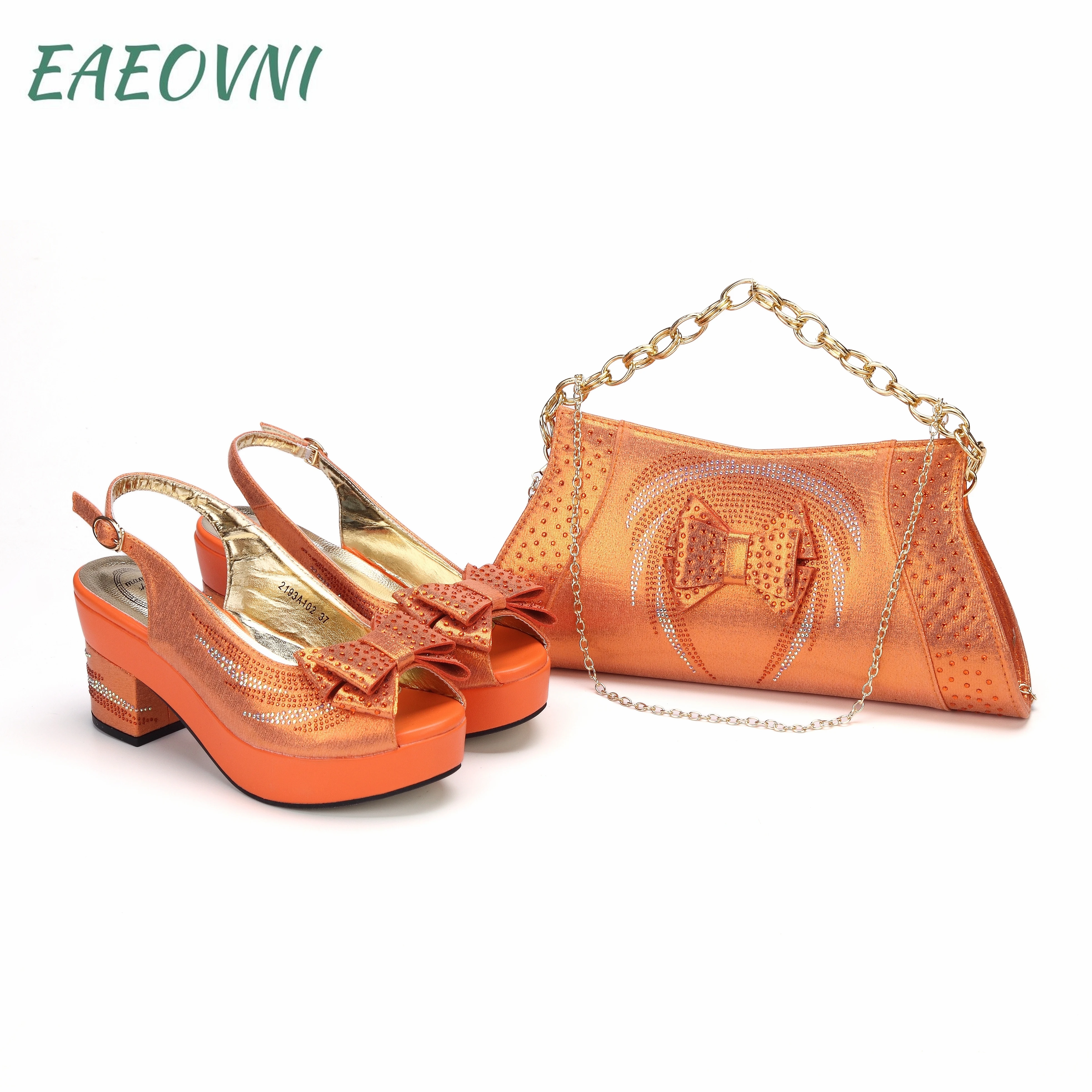 

2023 New Arrival Orange Color High Heel Sandals Shoes Matching Bag Set For Ladies Wedding Party Pumps