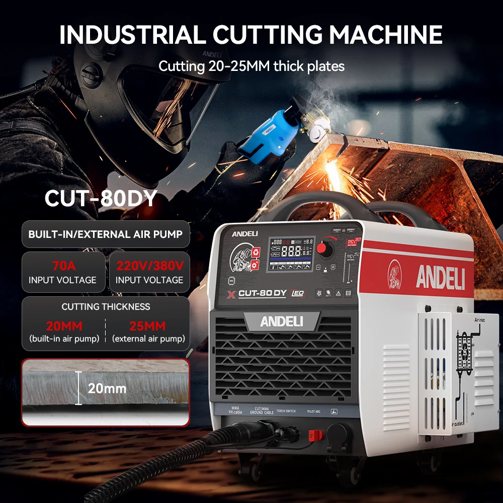 Andeli 220V 385V CUT-80DY HF Cut 2T 4T 2 in 1MMA Built in Compressor Plasma Cutting Machine