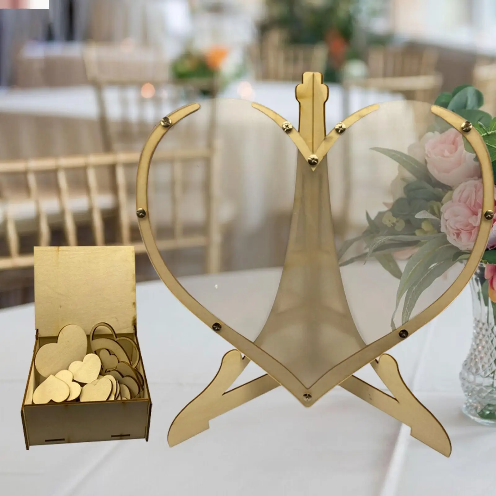 Wedding Guest Book,Wooden Frame Rustic Ceremony Sign with Stand Heart Drop Box for Party Indoor Wedding Reception Baby Shower