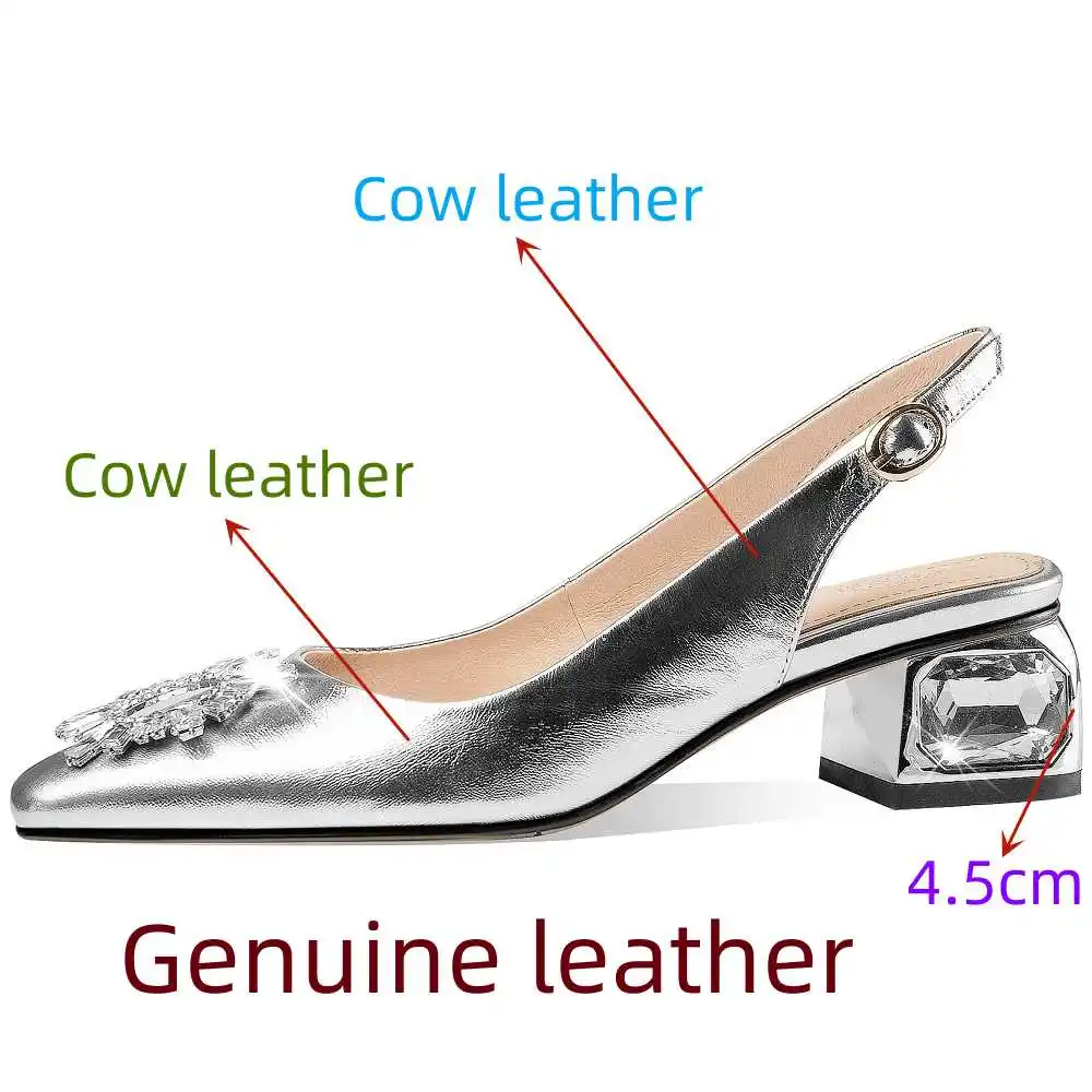 Spring summer women pumps concise fashion square toe low heels genuine leather slingbacks sandals shoes 34-41