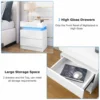 White LED Nightstand LED Bedside Table with High Gloss Drawers Modern Matte Led Night Stand with Border Table for Bedroom US 6