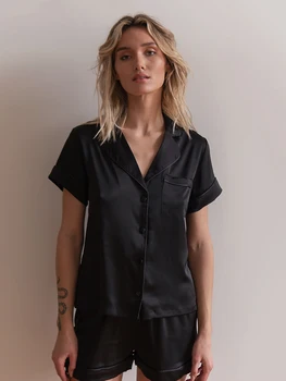 Martahqiqi Loose Ladies Nightgowns Suit Short Sleeve Nightwear Sext Turn-Down Collar Pajamas Shorts Casual Female Sleepwear Set