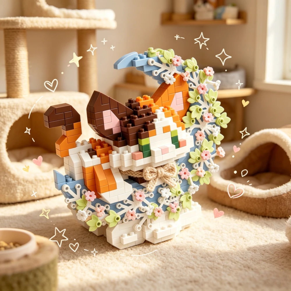 517개 달빛 작은 고양이 애완동물 빌딩 블록 장난감, STEM, 마이크로 블록 3D DIY 장난감, 크리스마스, 할로윈, 생일, 새해 선물