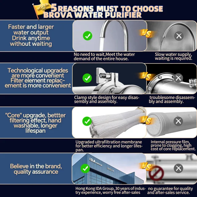 BORVA เครื่องกรองน้ํา UF ไหลสูงทั้งบ้าน 0.01μm ตัวกรองแร่สแตนเลสพร้อมเมมเบรน PVDF แบบล้างทําความสะอาดได้ 1000L 6