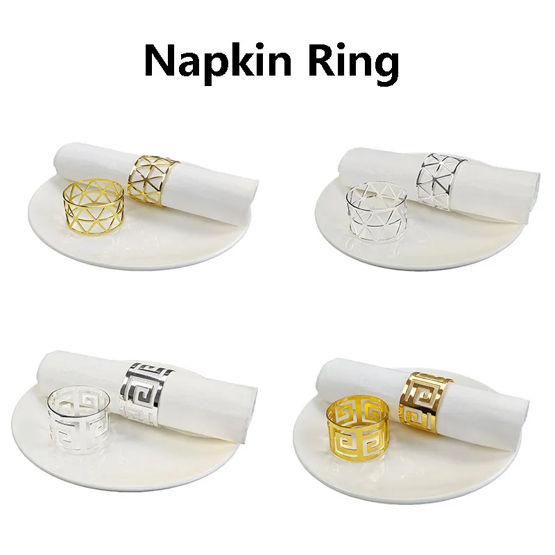 6Pcs Eid Ramdan Napkin Ring Hollow Rose Gold Silver Napkin Buckles Birthday Wedding Party Decor Dinner Table Holders napkin ring