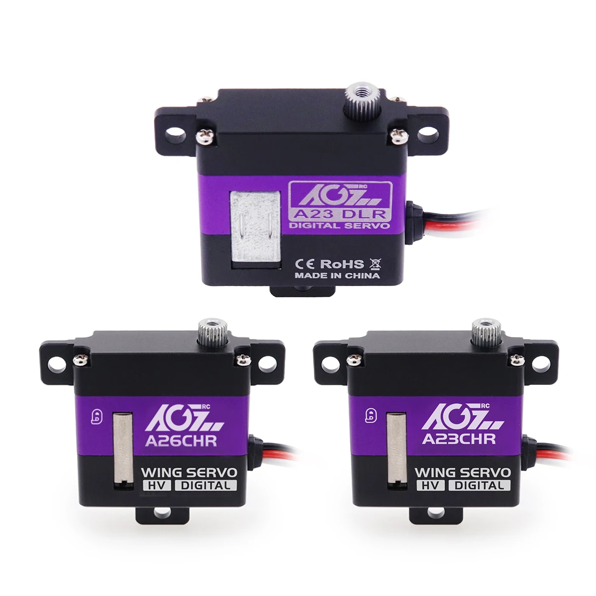 

AGFRC A23DLR A23CHR A26CHR Aluminum Case 5.2KG 7KG 11KG 0.12Sec 0.09Sec 0.11Sec Titanium Thickness Mini Size Digital Wing Servo