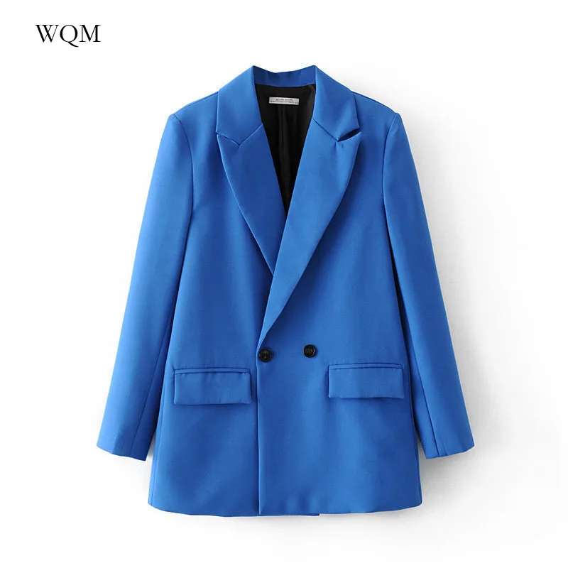 

WQM Women Coat Chic Office Lady Double Breasted Blazer Vintage Fashion Notched Collar Long Sleeve Ladies Outerwear Stylish Tops