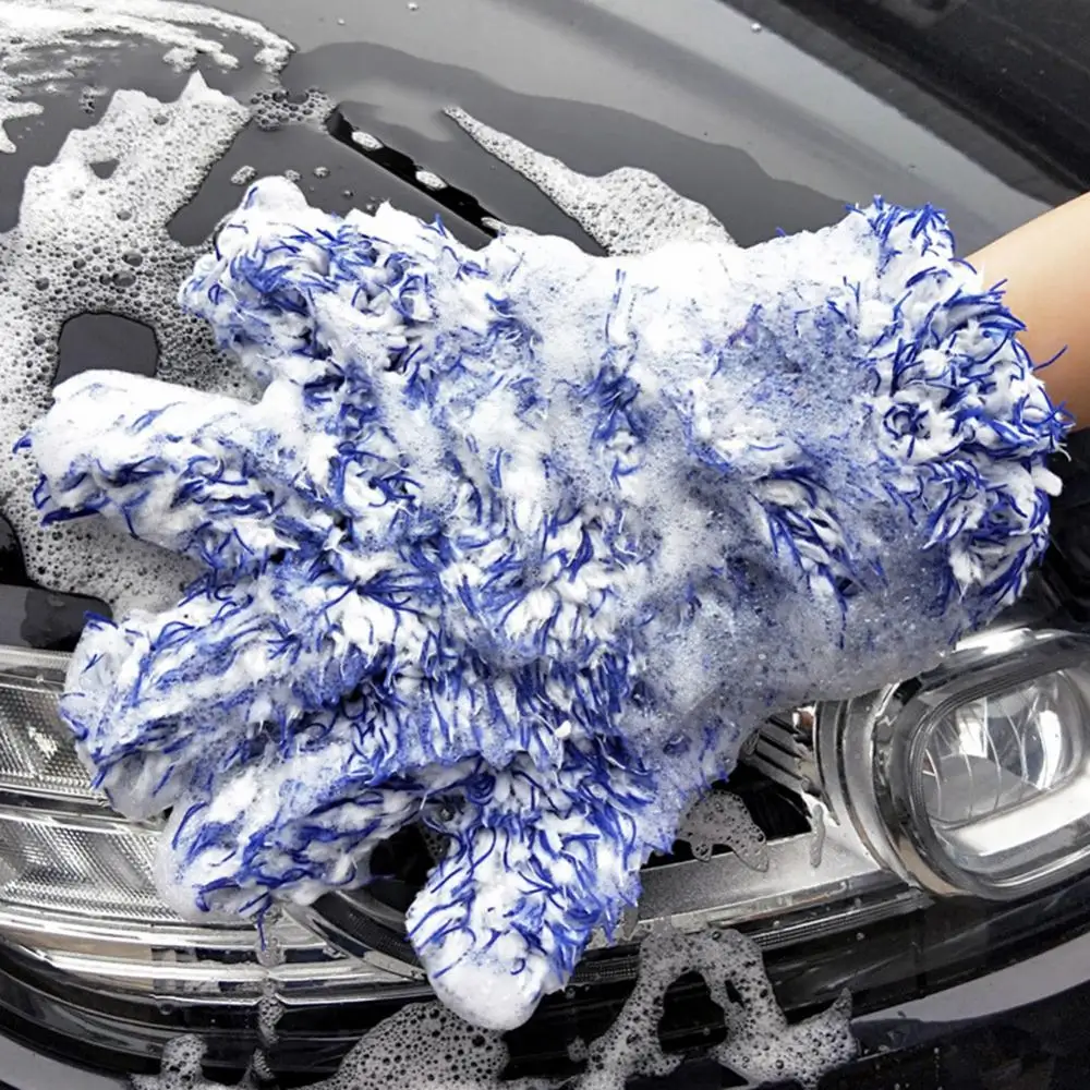 Car Cleaning Soft Coral Fleece Water Absorb Five Finger Glove Washing Tool for Car And Household Cleaning