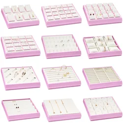 11 Stlye Luxury Pink White PU Leather Necklace Ring Earring Holder Jewelry Tray Series Jewelry Disply Jewellery Organizer Box