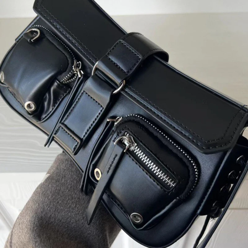 Goth Punk Cool Women's Underarm Bag Hot Girls Shoulder Bags Fashion Design PU Leather Female Handbags Tote Purse with Zipper