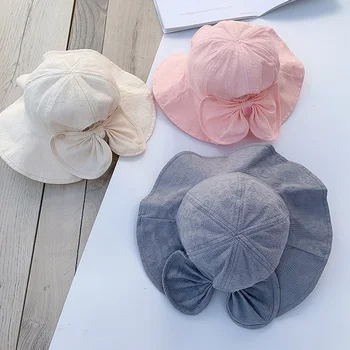 Princess Baby Bucket Hat for Girls Big Bow Summer Baby Girl Cap Wide Brim Travel Baby Sun Hat for Kids Accessories 1-3Y 1