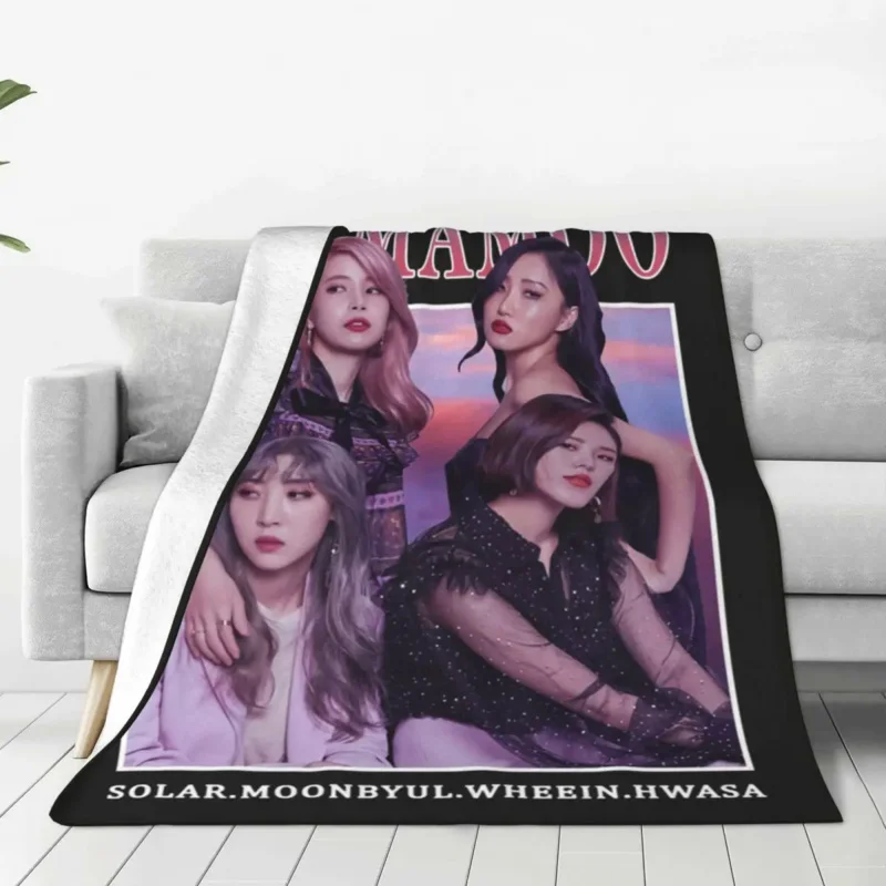 

Pink-MAMAMOO Warm Soft Blanket Korean Kpop Music Team Travel Office Throw Blanket Winter Cute Flannel Bedspread Sofa Bed Cover