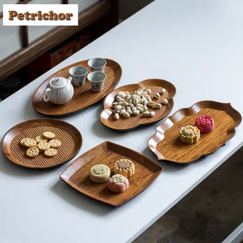 Piatti da frutta in bambù pesante Piatto da pasticceria giapponese Piatti da pranzo per alimenti Piatto da gingillo Vassoio da portata per la casa Articoli per bevande artigianali 1