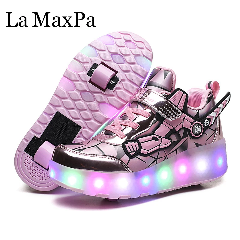 Zapatillas deporte con LED para niñas, zapatos con dos ruedas, tenis, talla 28 40|Zapatillas deportivas| - AliExpress