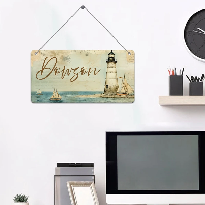 

1pc Sea Lighthouse Custom Name Hanging Plaque For Baby Room Decor Personalized Wall art Sign