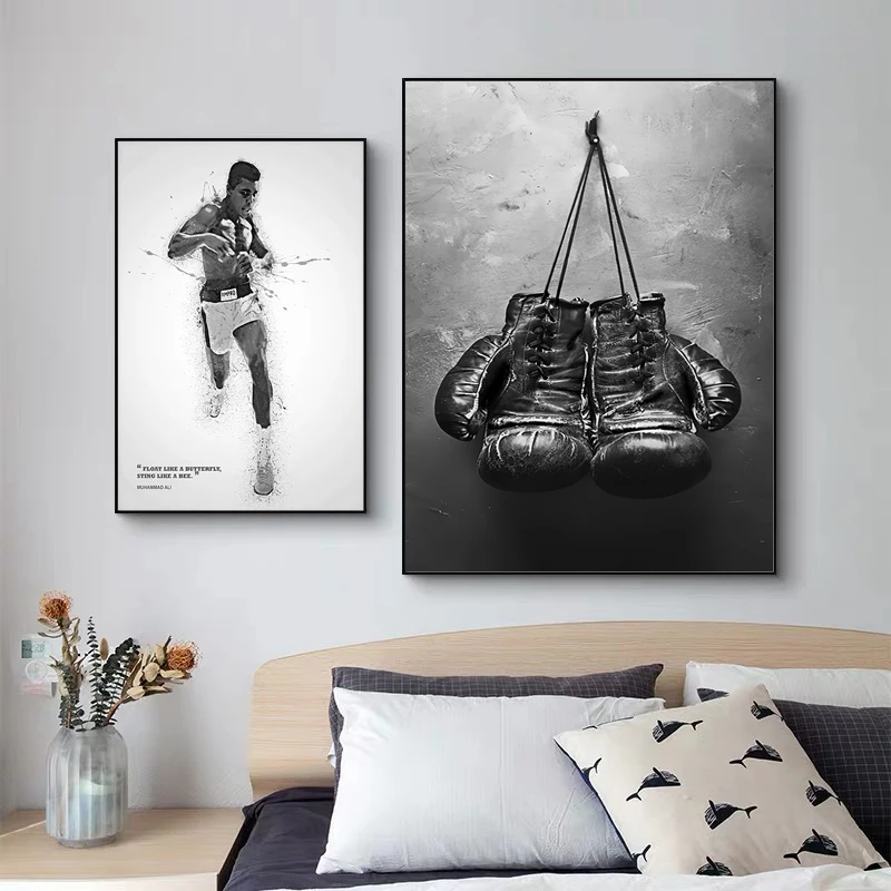 Vintage Boxing Gloves Match Muhammad Ali Inspirational Quotes Poster Decorative Paintings Canvas Wall Art Picture Boy Room Decor